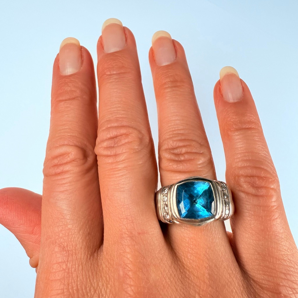 Scott Kay 4 CT London Blue Topaz Diamond Basket Weave Sterling Silver 925 Ring - Picture 13 of 15